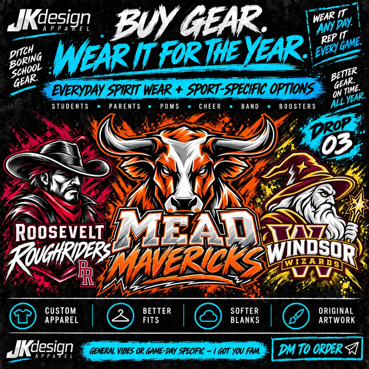 Drop 03 poster: Roosevelt Roughriders, Mead Mavericks, Windsor Wizards