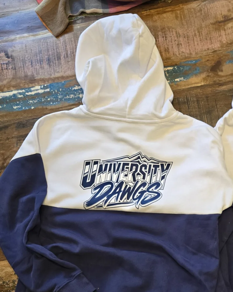 University Dawgs script hoodie, back